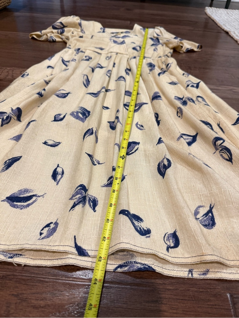 Vintage Leslie Fay Blue Leaf Print Midi Dress W/ Union Tag- Cream & Navy Sz 10 - Picture 9 of 10